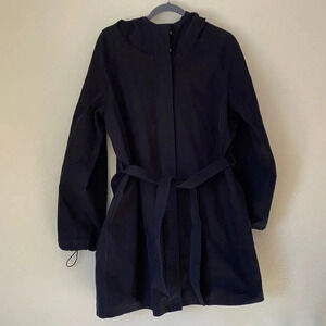 Lafayette 148 sz L navy cotton long coat jacket with tie at waist, career wear